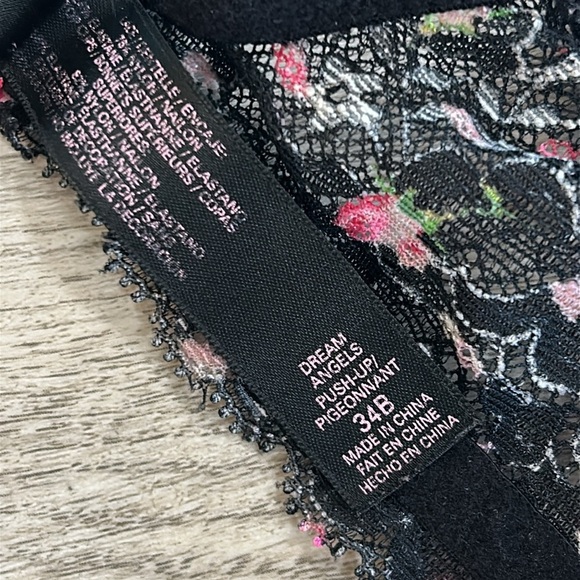 Victoria’s Secret Dream Angels Black Lace Dainty Floral Print Push-Up Bra / 34B - Picture 5 of 7